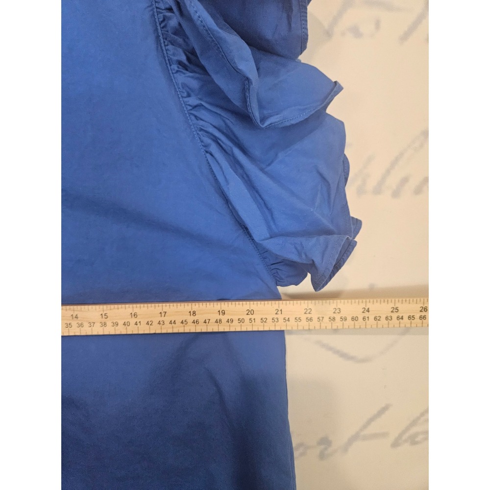 SSYS The Label Blue Cotton Poplin Ruffle Flutter Sleeve V-Neck Collared Dress M - Picture 5 of 7